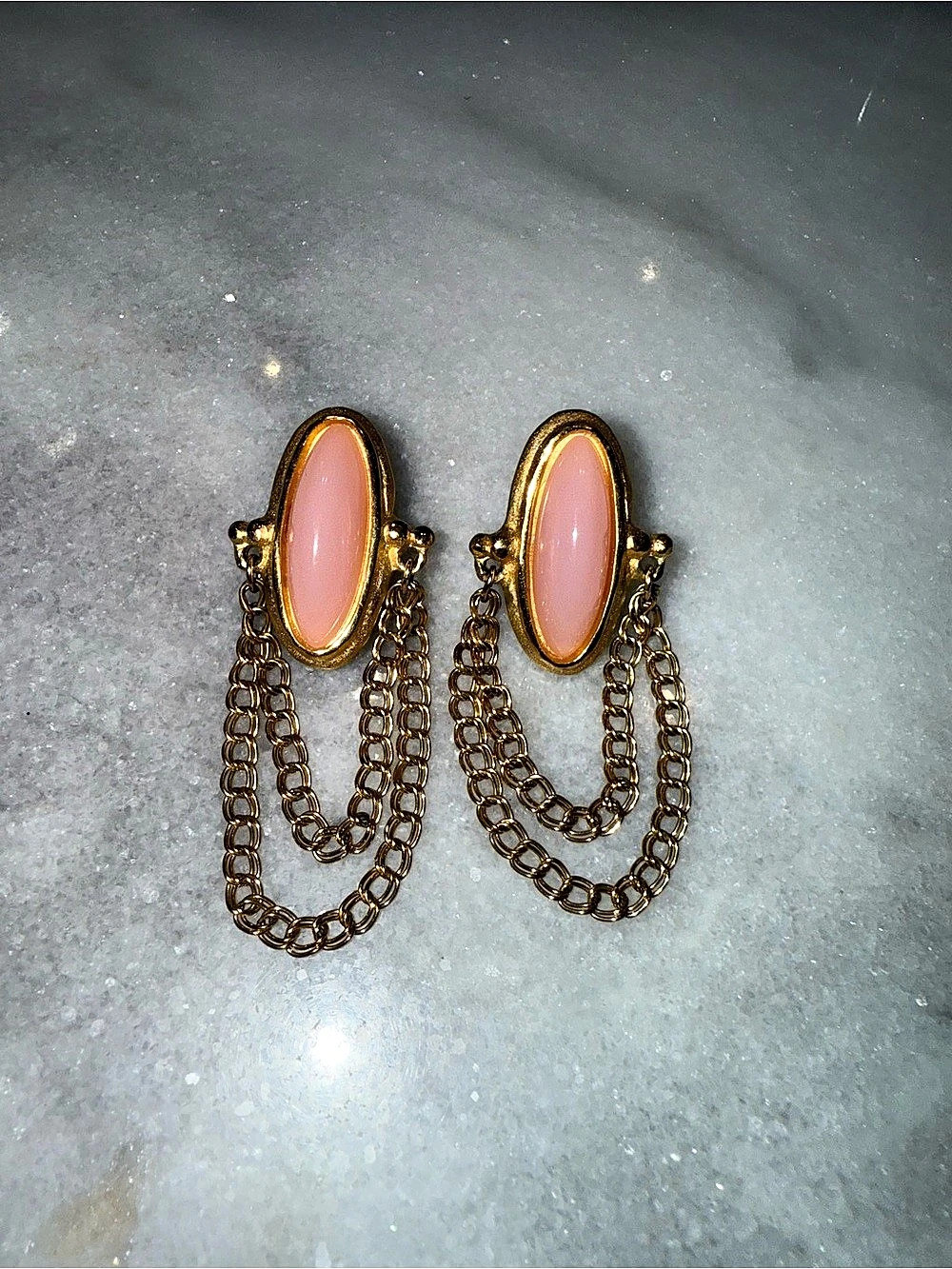 Vintage Givenchy Pink & Gold Chain Drop Earrings